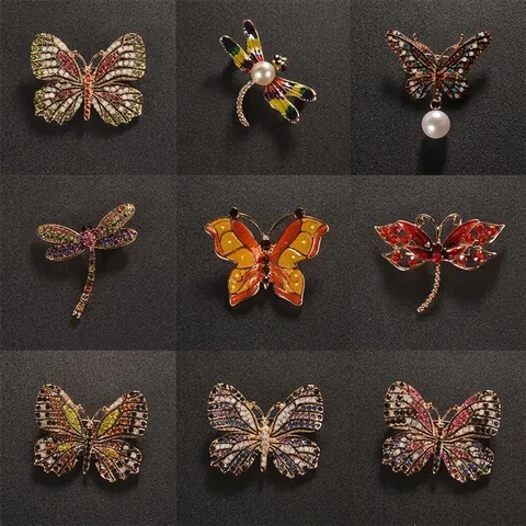 Retro Alloy Butterfly Insect Brooch Pin Rhinestone Artificial Pearl For Women Suit Cheongsam Decoration Jewelry