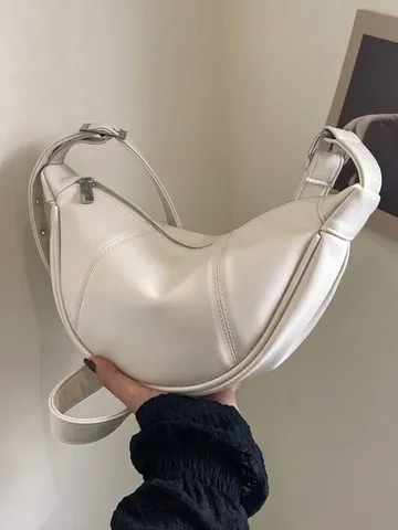 Damen Dumpling Tasche Große Kapazität Halbmond Umhängetasche Hochwertiges PU Leder Schultertasche Zum Pendeln Mode Einfarbig Ziernähte Handtasche