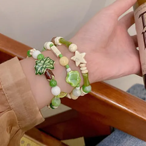 Moda Macarrón Verde Macarrón Piedra Sintética Pulsera de Cuentas para Mujer Dulce Tulipán Estrella Estilo de Diseñador de Alta Gama Joyería
