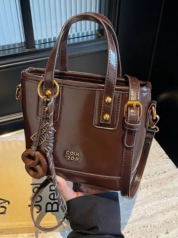 Vintage Damen Eimertasche Hochwertige Textur PU Leder Handtasche Mode Vielseitige Umhängetasche Herbst Winter Handtasche Mit Anhänger
