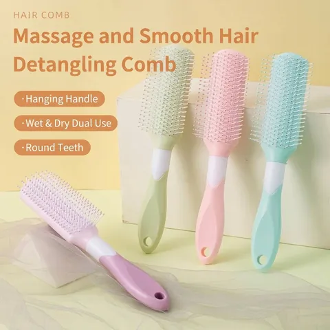 Professional 9-Row Vent Hair Brush Volumizing Styling Comb For Men And Women Salon Detangling Brush Scalp Massage Rib Comb