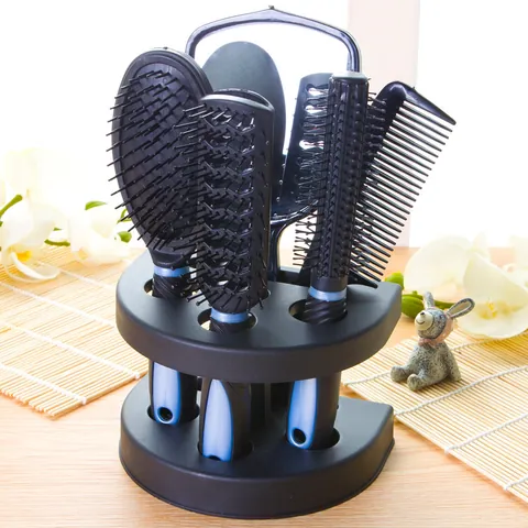 Plastic Professional Hair Brush Mirror Set With Glass Mirror And Storage Base For Women Girls Hair Styling Detangling Combs