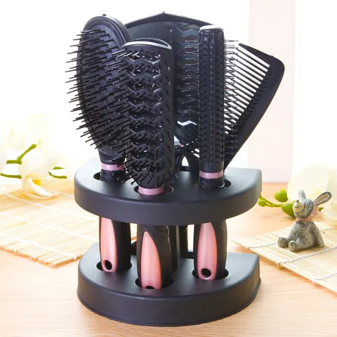 Plastic Professional Hair Brush Mirror Set With Glass Mirror And Storage Base For Women Girls Hair Styling Detangling Combs
