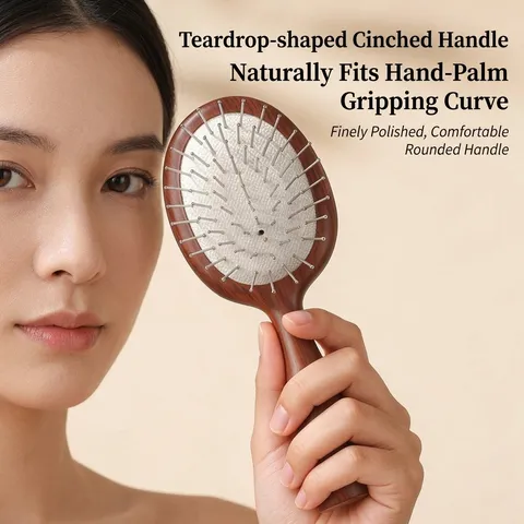 Portable Wood Grain Cushion Brush With Stainless Steel Needle Hair Comb For Scalp Massage Detangling Professional Women Men Everyday Use Hair Brush