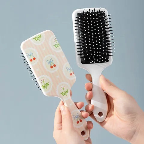 Cartoon Fruit Print Air Cushion Comb Fashionable Pastoral Pattern Plastic Paddle Hairbrush Scalp Massage Detangling Hair Brush For Women Girls