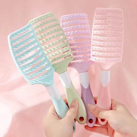 Curved Vent Hair Brush For Women Scalp Massage Detangling Hairbrush Plastic Hollow Out Volumizing Hair Styling Tool