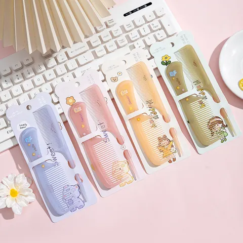 Cute Cartoon Printed Plastic Hair Comb Handle Comb And Rat Tail Comb Portable Fine Tooth Styling Tools For Kids Women Travel
