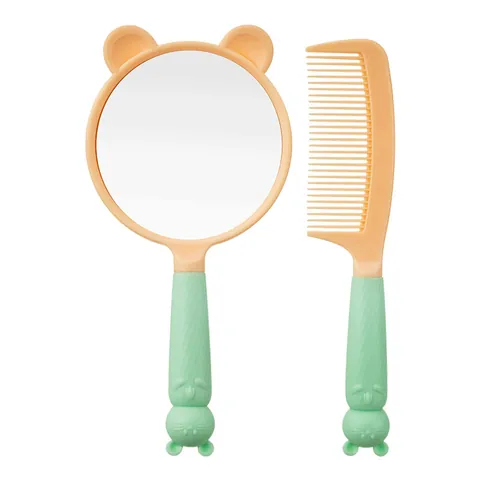 Cartoon Cat Handheld Mirror and Hair Comb Kit Plastic Silver Mirror For Women Girls Pink Purple Green Animal Style Vanity Mirror