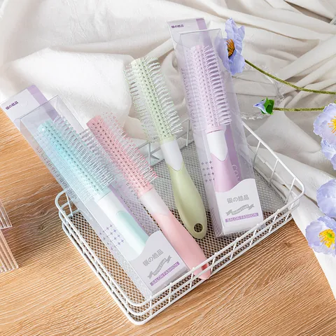 Women's Portable Round Hair Styling Comb Macaron Colors Fluffy Roller Comb Hairdressing Tool For Long Hair Home Travel