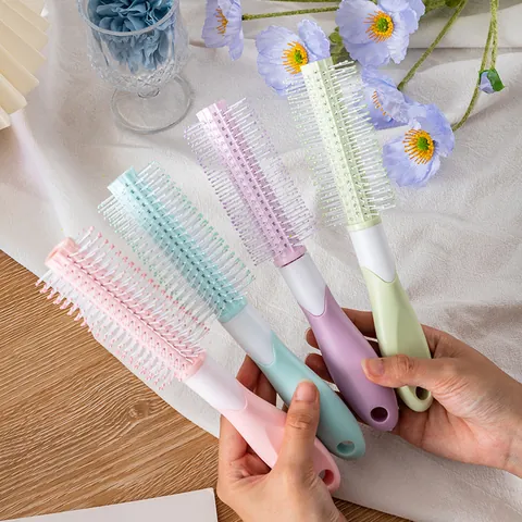 Women's Portable Round Hair Styling Comb Macaron Colors Fluffy Roller Comb Hairdressing Tool For Long Hair Home Travel