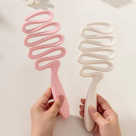 Boar Bristle Hollow Out Hair Brush Detangling Scalp Massage Comb For Women S-Shaped Ribbon Design Volumizing Professional Styling Tool