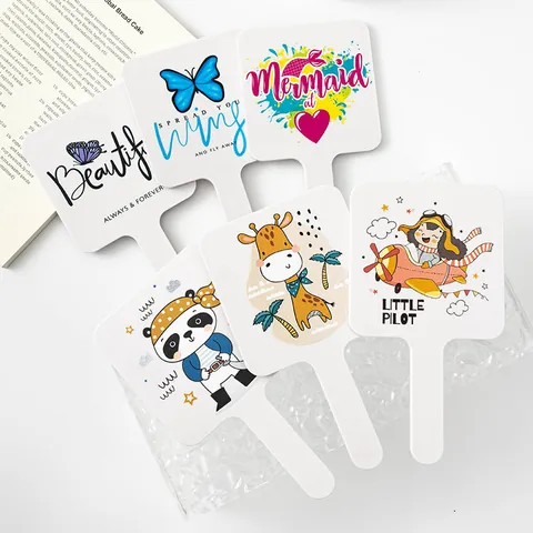 INS Style Portable Handheld Makeup Mirror Square ABS Plastic Frame Cartoon Printed High Definition Cosmetic Mirror For Women