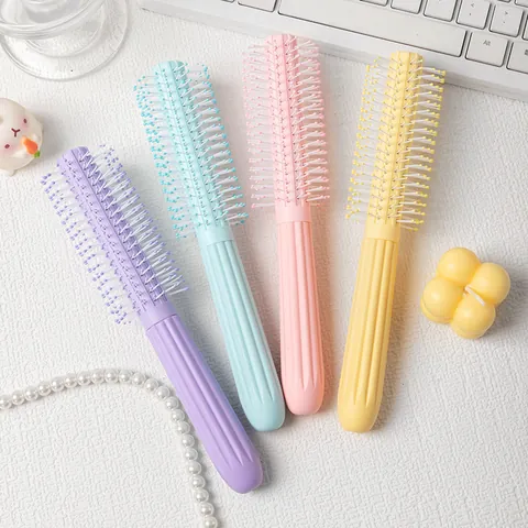 Macaron Color Round Hair Brush For Women High Cranial Top Volumizing Hair Styling Comb Non-Slip Handle Inner Buckle Curling Comb