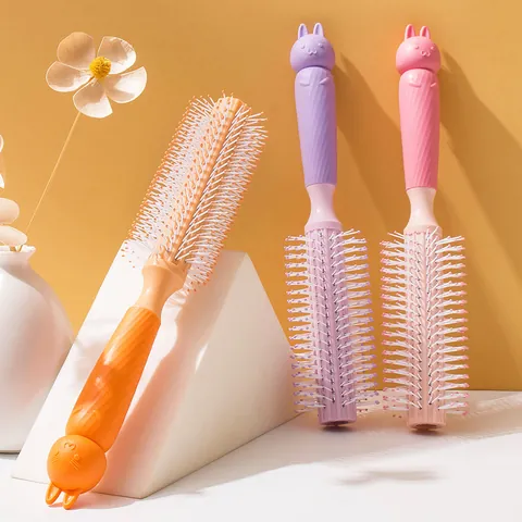 Cute Cartoon Animal Round Hair Brush Scalp Massage Roller Comb For Styling And Curling Women Girls Hair Brush Tool