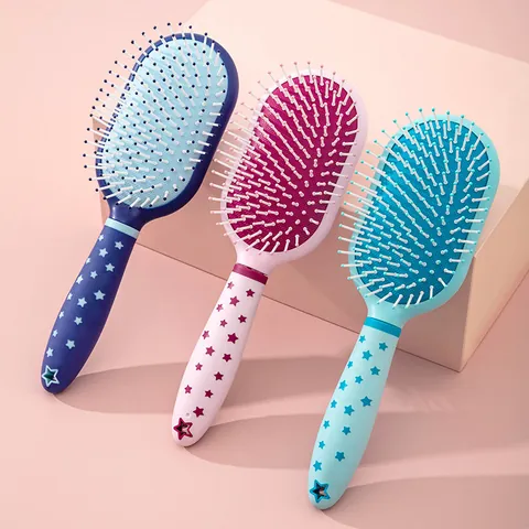Star Printed Handle Massage Comb 2-Piece Set Cushion Airbag Hair Brush For Women Scalp Massage Household Hair Styling Tool