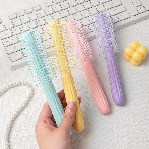 Macaron Color Round Hair Brush For Women High Cranial Top Volumizing Hair Styling Comb Non-Slip Handle Inner Buckle Curling Comb