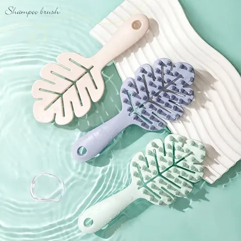 Leaf Shape Hair Scalp Massager Brush Long Handle Shampoo Brush Silicone Scalp Scrubber For Hair Washing Scalp Cleaning Massage Comb