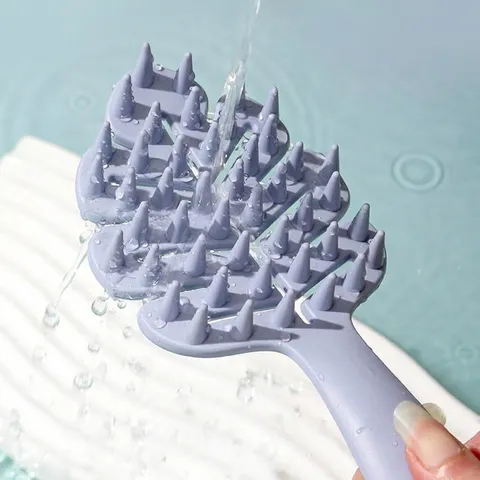 Leaf Shape Hair Scalp Massager Brush Long Handle Shampoo Brush Silicone Scalp Scrubber For Hair Washing Scalp Cleaning Massage Comb