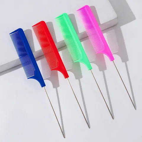 Professional Rat Tail Comb Fine Tooth Parting Comb With Stainless Steel Pin Tail Multi-Color Styling Hair Comb Salon Tools For Women Men