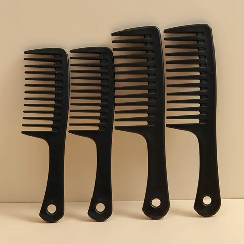 Pettine a Denti Larghi per Capelli Ricci Pettine Districante Portatile a Denti Grandi Con Foro per Appendere Strumento per lo Styling in Plastica per Capelli Lunghi Donna