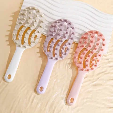 Long Handle Scalp Massage Brush Hollow Shampoo Comb Scalp Scrubber Hair Cleaning Tool For Women Dry And Wet Use Home Bath Accessory