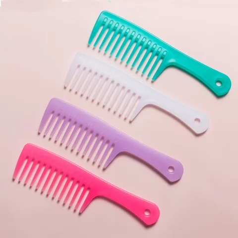 Peigne Professionnel à Dents Larges Antistatique en Plastique Démêlant Transparent Mat Massage du Cuir Chevelu pour Cheveux Bouclés Longs Femme
