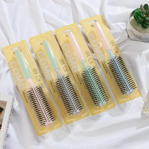 Macaron Color Plastic Round Roller Hair Brush Professional Styling Curling Comb For Women Hair Detangling Detangler Tool