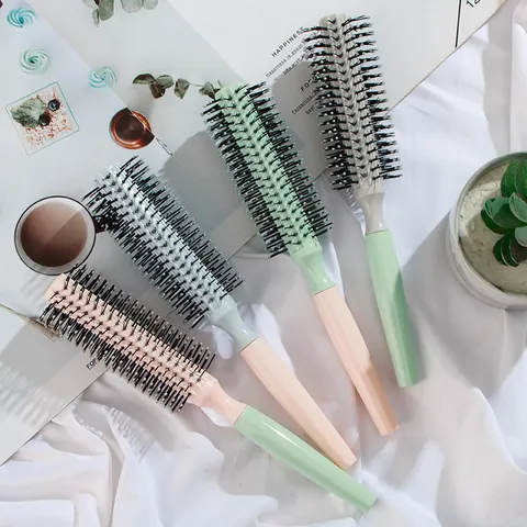 Macaron Color Plastic Round Roller Hair Brush Professional Styling Curling Comb For Women Hair Detangling Detangler Tool