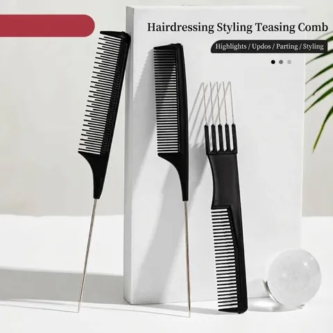 Professional Steel Needle Rat Tail Comb For Hair Styling High Heat Resistant Sectioning Comb With Stainless Steel Tail For Salon Home Use
