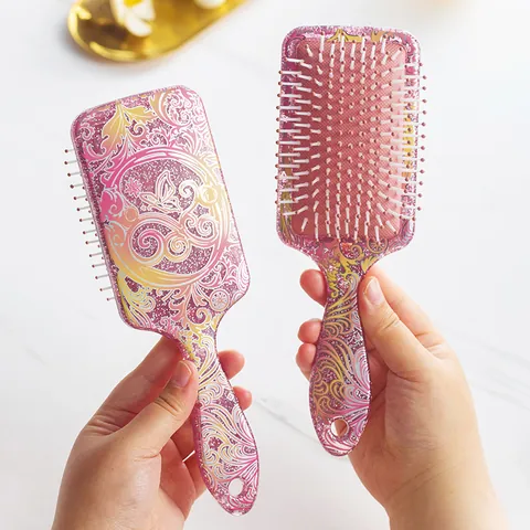Glitter Floral Square Air Cushion Hair Brush Scalp Massage Detangling Comb For Women Professional Salon Home Hair Styling Tool