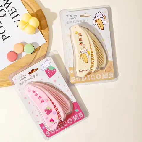 Banana Shaped Foldable Hair Comb Scalp Massage Brush Mini Portable Travel Pocket Comb ABS Plastic Cartoon Pattern Hair Styling Tool For Women Kids