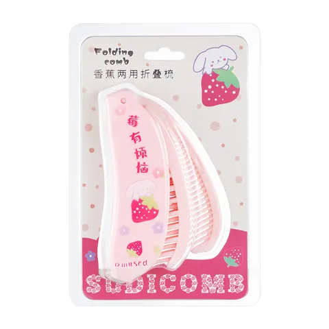 Banana Shaped Foldable Hair Comb Scalp Massage Brush Mini Portable Travel Pocket Comb ABS Plastic Cartoon Pattern Hair Styling Tool For Women Kids