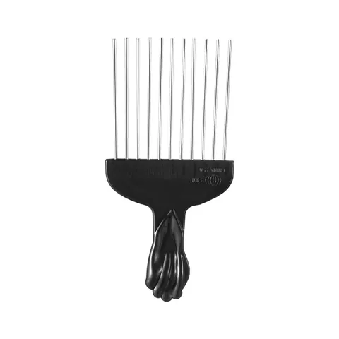 850 Professional Afro Pick Hair Comb Black Fist Handle Stainless Steel Teeth Barber Styling Comb For Men And Women Salon Tool