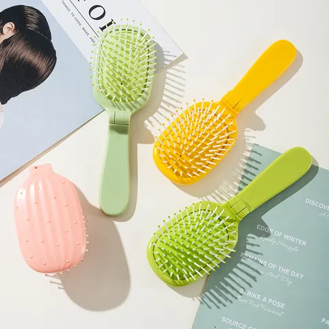 Kaktus Faltbar Luftkissen Massagekamm Tragbare Reisehaarbürste Für Damen Mädchen Macaron Farbe Kompaktes Haarpflegewerkzeug