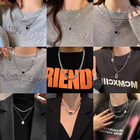 Titanium Steel Necklace for Women Minimalist Heart Square Pendant Chain Lightweight Luxury Necklaces Rhinestone Pearl Jewelry