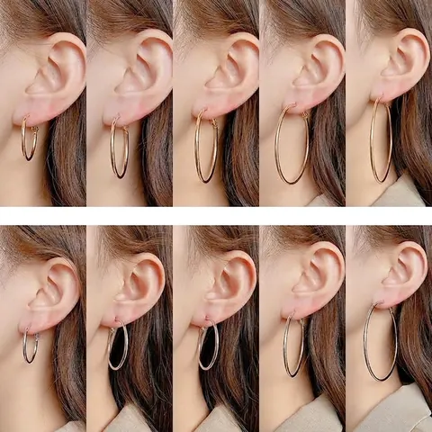 Western Minimalist Copper Alloy 925 Sterling Silver Post Hoop Earrings Gold Silver Big Circle Exaggerated Trendy Earrings Women Jewelry