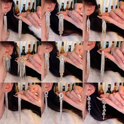 925 Sterling Silver Post Long Tassel Drop Earrings For Women Elegant Bow Heart Rhinestone Artificial Pearl Dangle Earrings Fashion Light Luxury Jewelry Gift