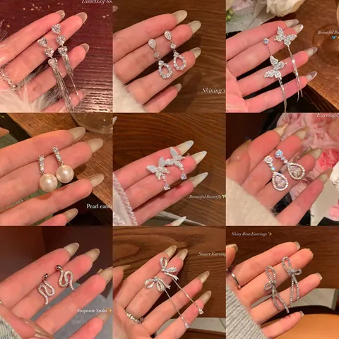 Korean Elegant Bowknot Tassel Earrings For Women Elegant Rhinestone Artificial Pearl Stud Earrings With 925 Sterling Silver Post Fashion Jewelry Gift