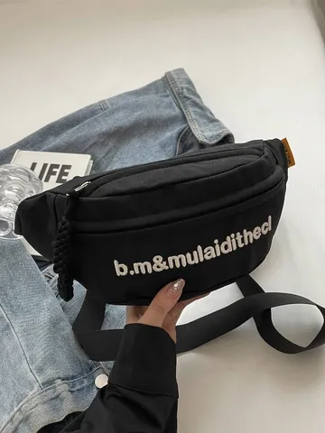 Fashion Canvas Chest Bag For Men Women Embroidered Letter Waist Bag Adjustable Strap Casual Travel Crossbody Fanny Pack