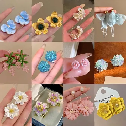 Floral Stud Earrings For Women With 925 Sterling Silver Earring Post Copper Alloy Artificial Pearl Rhinestone Flower Earrings Jewelry