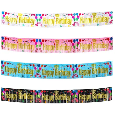 Plastic Birthday Tinsel Fringe Curtain Banner Spanish Feliz Cumpleanos Happy Birthday Wall Backdrop Table Skirt Tassel Supplies