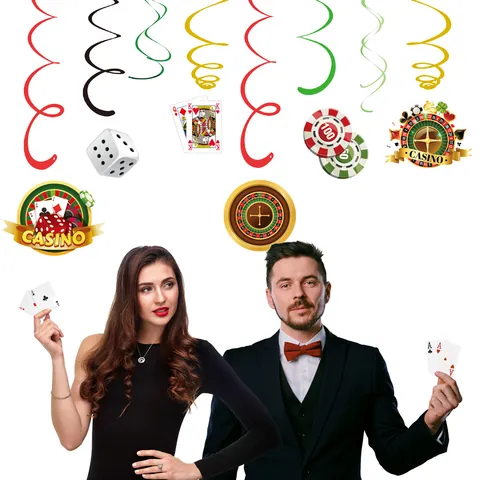 Casino Thema Party Hängende Spiralen Dekoration Papier Spielkarten Würfel Chips Roulette Deckenstreamer Für Geburtstag Partybedarf