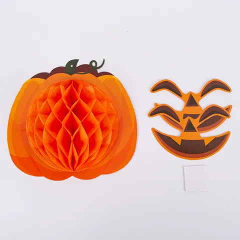 Décorations Suspendues en Papier Alvéolé Halloween Citrouille Chat Noir Squelette 3D Ornements pour Maison Vitrine Fête