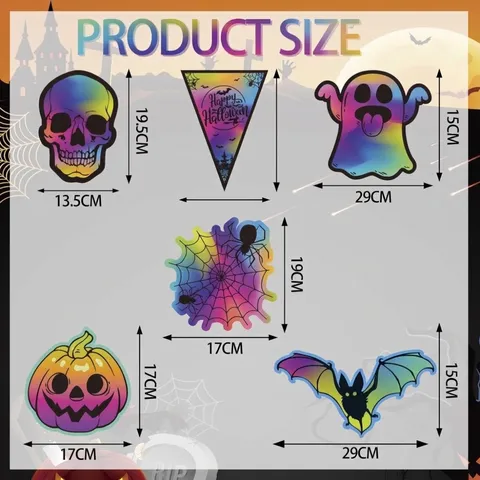 Iridescent Halloween Banner Hanging Decorations Laser Rainbow Pumpkin Bat Ghost Skull Triangle Flag Spiral Swirls Party Decor