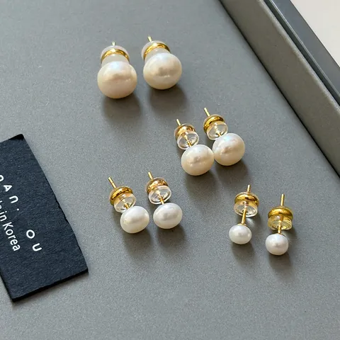 Freshwater Pearl Stud Earrings For Women With 925 Sterling Silver Earring Post Copper Gold Plated Minimalist Bun Shape Jewelry