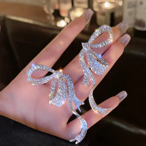 Exquisite Copper Alloy Butterfly Tassel Earrings For Women Summer Fashion Asymmetric Rhinestone 925 Silver Post Jewelry