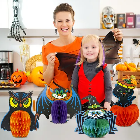 Halloween Waben Hängedekoration Gruselig Hexer Fledermaus Eule Katze Kürbis Papier Deko Festival Szenen Layout Requisiten