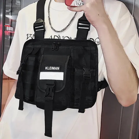Bolso de Pecho Techwear de Tela Oxford Chaleco Táctico Multibolsillos para Hombre Mujer Streetwear Mochila Funcional Ajustable