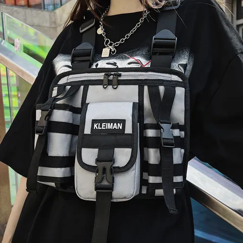 Bolso de Pecho Techwear de Tela Oxford Chaleco Táctico Multibolsillos para Hombre Mujer Streetwear Mochila Funcional Ajustable