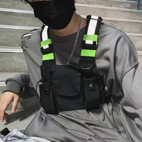 Hip Hop Techwear Multi Pocket Tactical Chest Rig Bag Functional Reflective Vest Waist Bag Nylon Streetwear Harness Chest Pack For Men Women